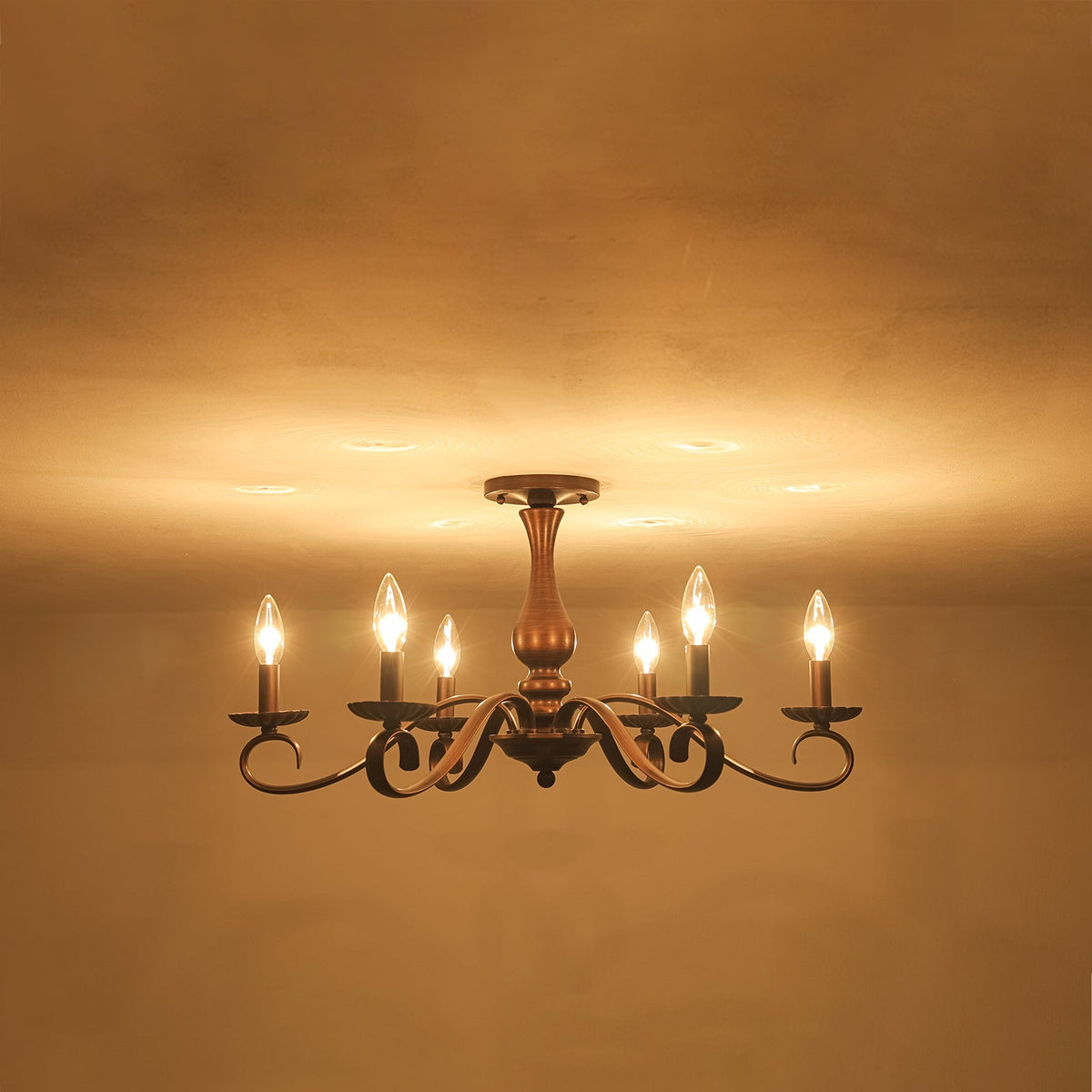 Vintage Heritage Bronze 6-Light Metal Candle Semi Flush Chandelier