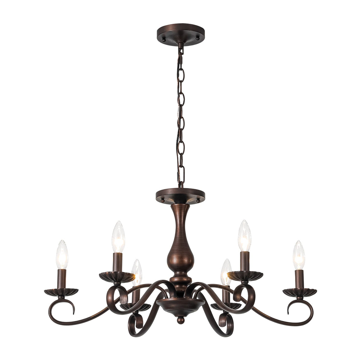 Vintage Heritage Bronze 6-Light Metal Candle Semi Flush Chandelier