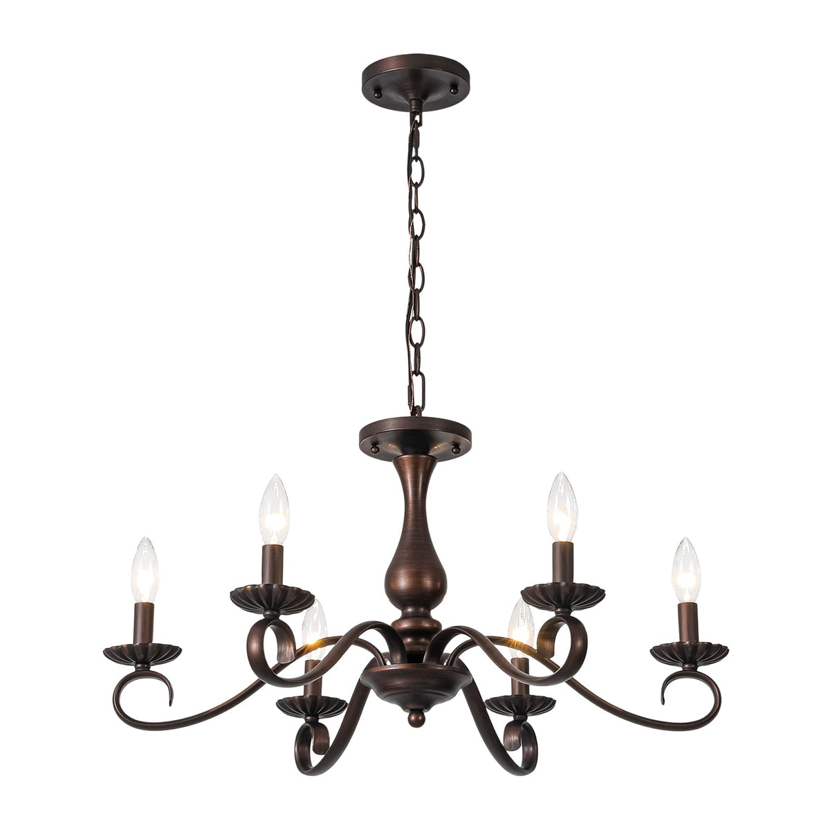 Vintage Heritage Bronze 6-Light Metal Candle Semi Flush Chandelier
