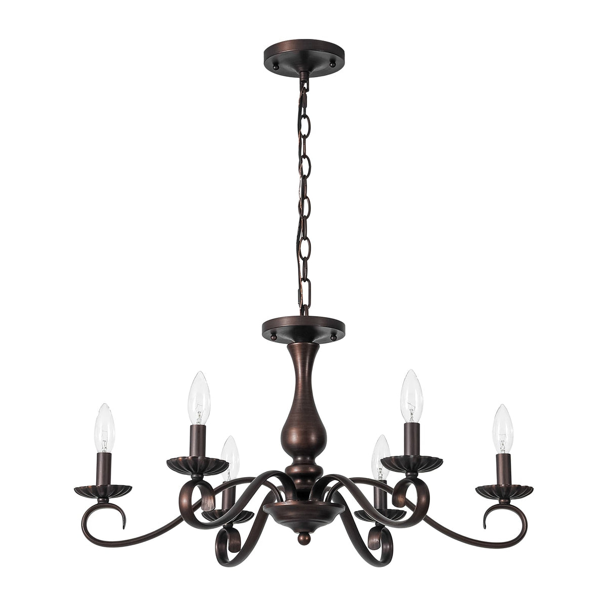 Vintage Heritage Bronze 6-Light Metal Candle Semi Flush Chandelier