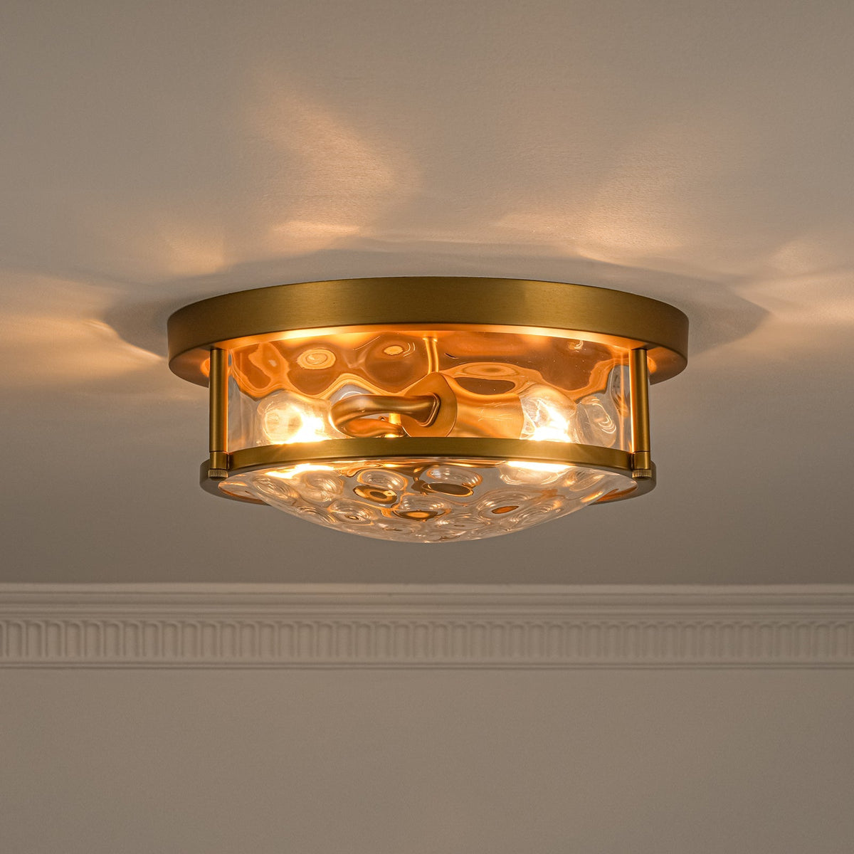 Water Hammered Glass Round Flush Mount Ceiling Light