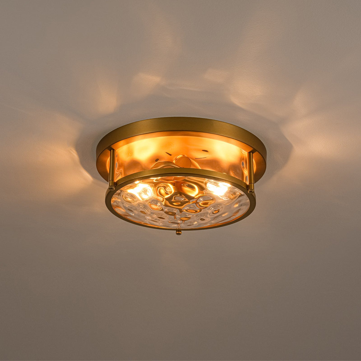 Water Hammered Glass Round Flush Mount Ceiling Light