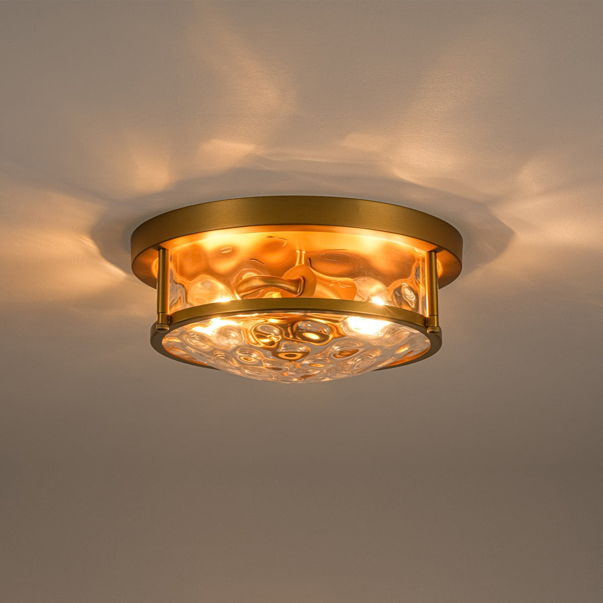 Water Hammered Glass Round Flush Mount Ceiling Light