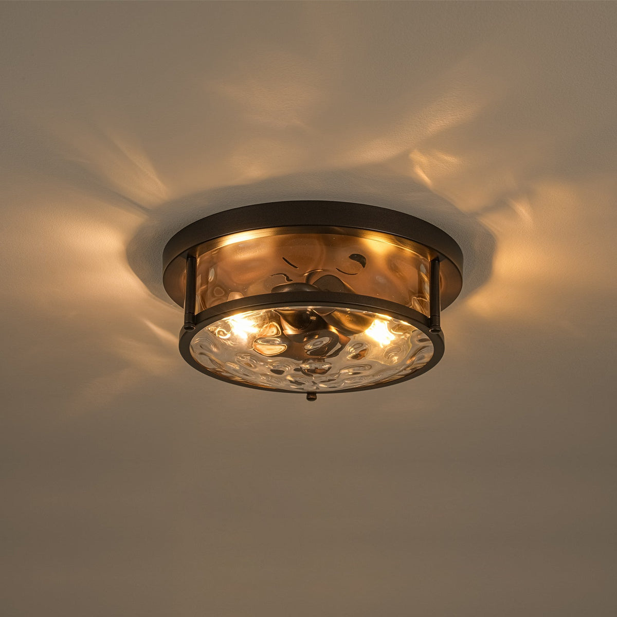 Water Hammered Glass Round Flush Mount Ceiling Light