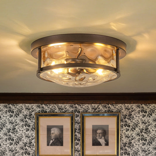 Water Hammered Glass Round Flush Mount Ceiling Light